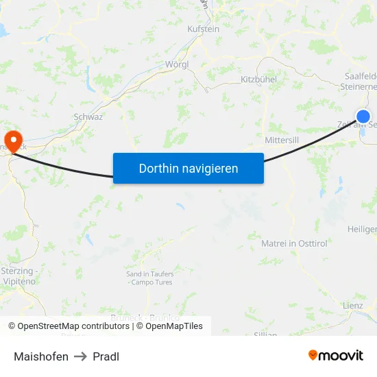 Maishofen to Pradl map