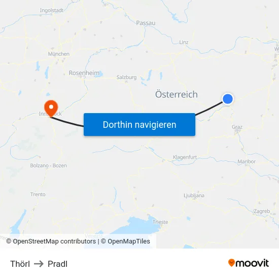 Thörl to Pradl map