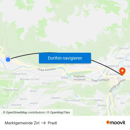 Marktgemeinde Zirl to Pradl map