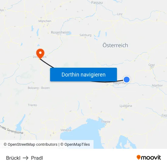 Brückl to Pradl map