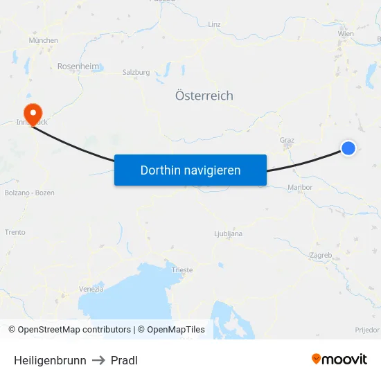 Heiligenbrunn to Pradl map