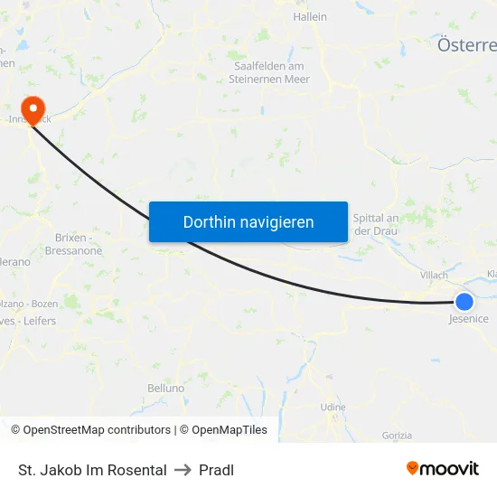 St. Jakob Im Rosental to Pradl map