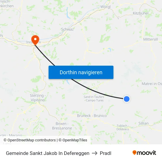 Gemeinde Sankt Jakob In Defereggen to Pradl map