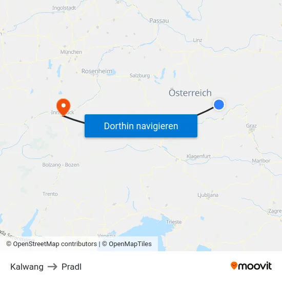 Kalwang to Pradl map