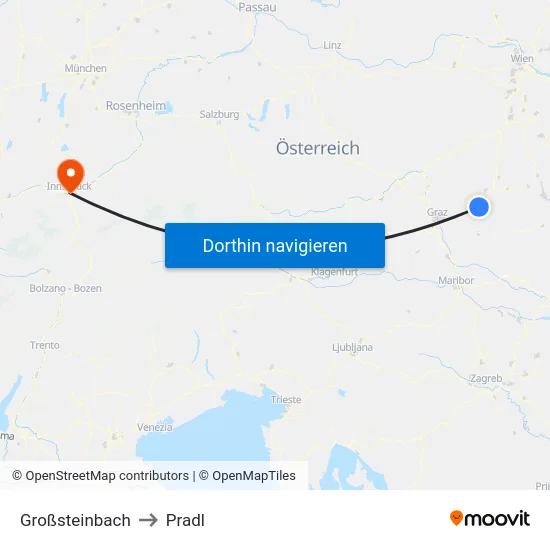 Großsteinbach to Pradl map