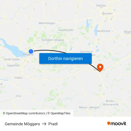 Gemeinde Möggers to Pradl map