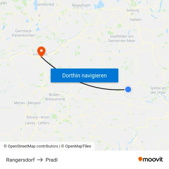 Rangersdorf to Pradl map