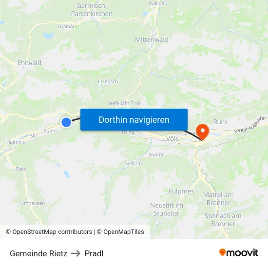 Gemeinde Rietz to Pradl map