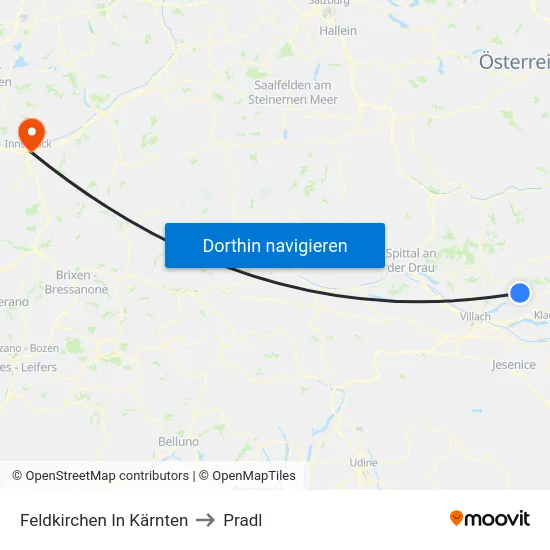 Feldkirchen In Kärnten to Pradl map