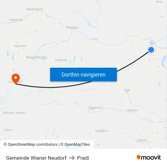 Gemeinde Wiener Neudorf to Pradl map