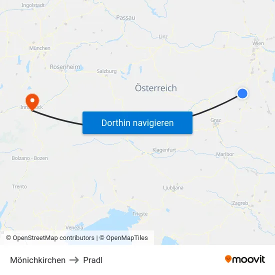 Mönichkirchen to Pradl map