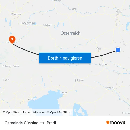 Gemeinde Güssing to Pradl map