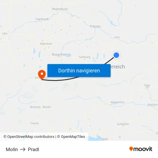 Molln to Pradl map