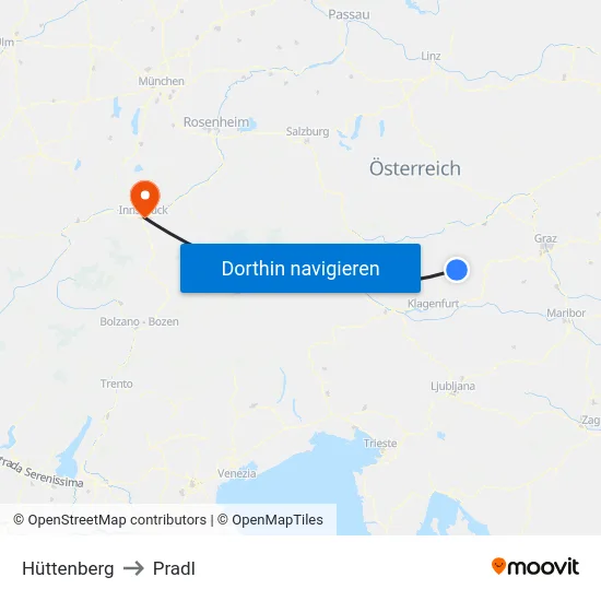 Hüttenberg to Pradl map