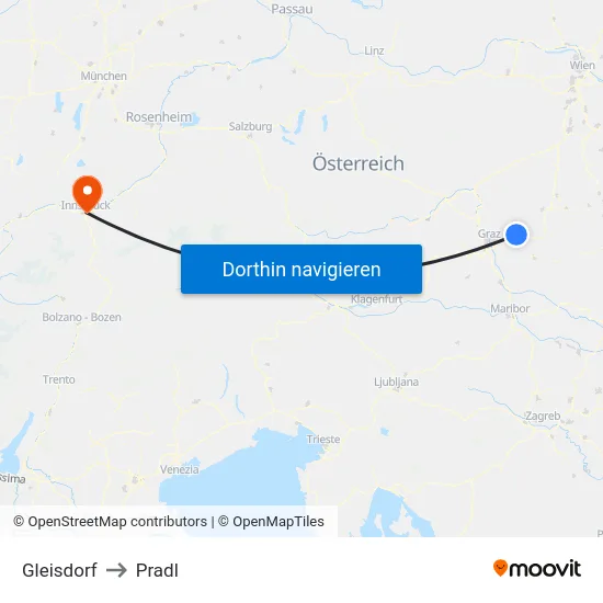 Gleisdorf to Pradl map
