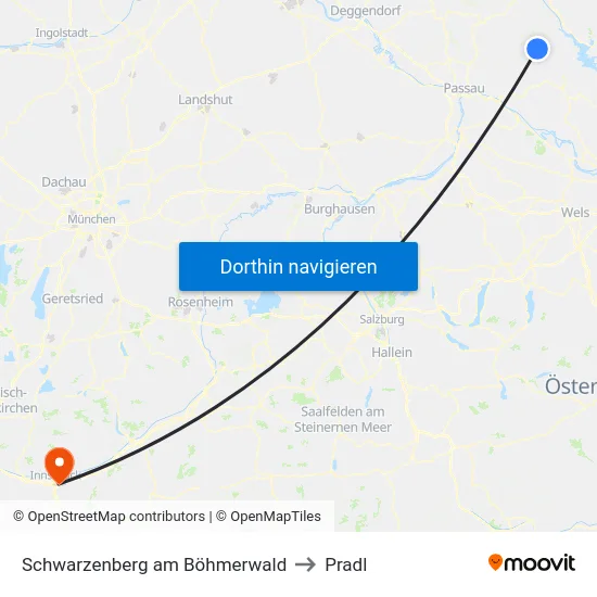 Schwarzenberg am Böhmerwald to Pradl map