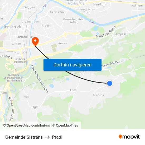Gemeinde Sistrans to Pradl map