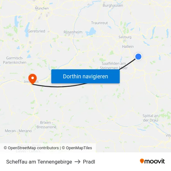 Scheffau am Tennengebirge to Pradl map