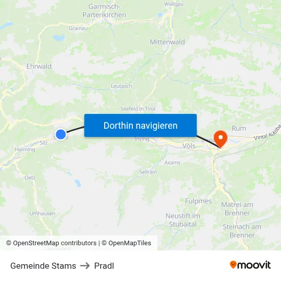 Gemeinde Stams to Pradl map