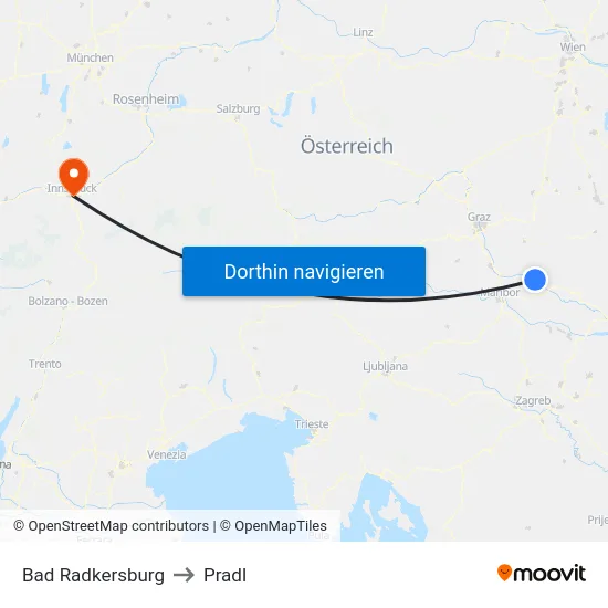 Bad Radkersburg to Pradl map