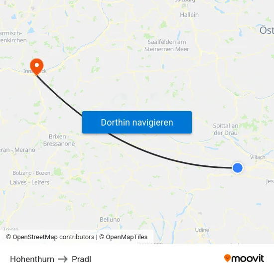 Hohenthurn to Pradl map