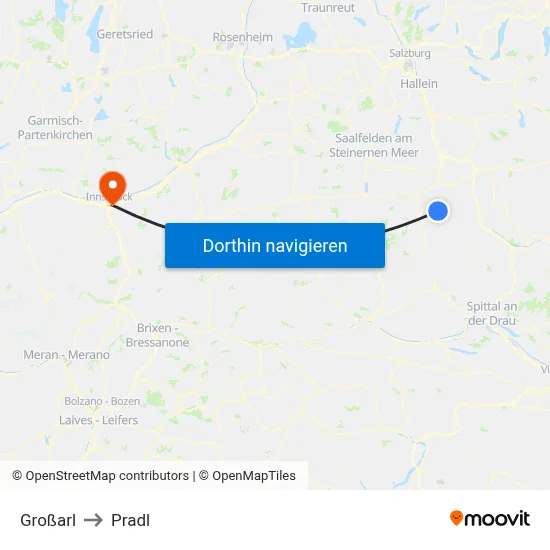 Großarl to Pradl map