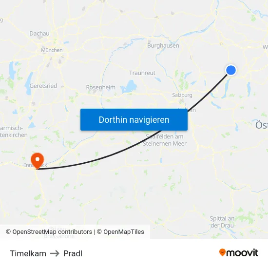 Timelkam to Pradl map
