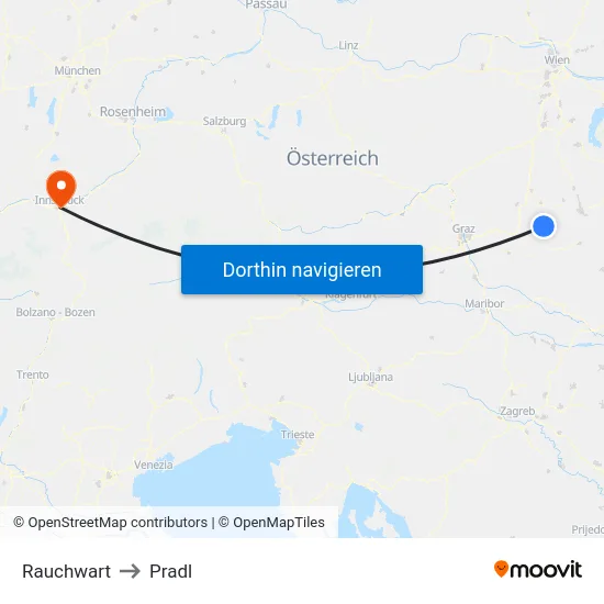 Rauchwart to Pradl map