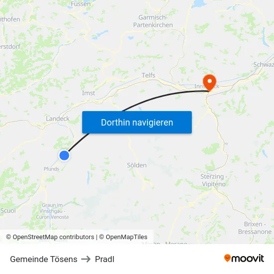 Gemeinde Tösens to Pradl map