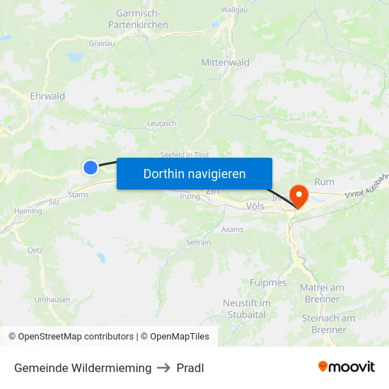 Gemeinde Wildermieming to Pradl map