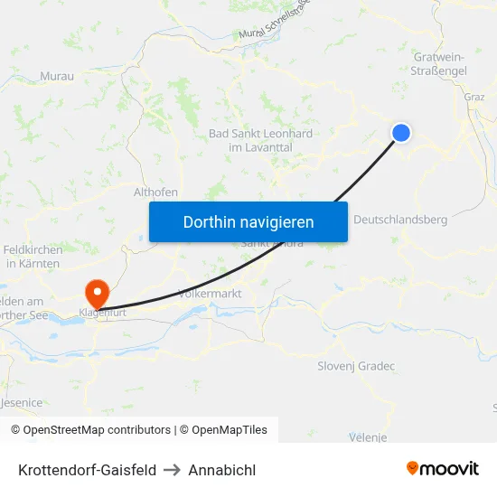 Krottendorf-Gaisfeld to Annabichl map