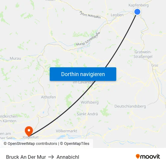 Bruck An Der Mur to Annabichl map