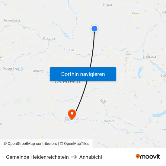 Gemeinde Heidenreichstein to Annabichl map