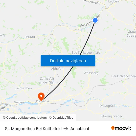St. Margarethen Bei Knittelfeld to Annabichl map