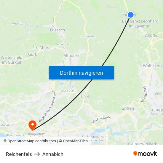 Reichenfels to Annabichl map