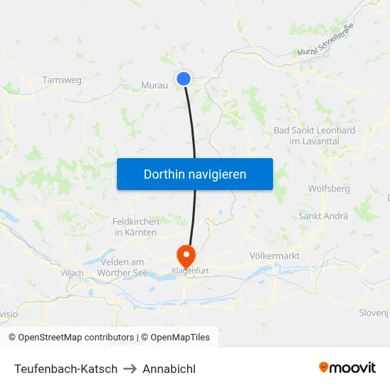 Teufenbach-Katsch to Annabichl map