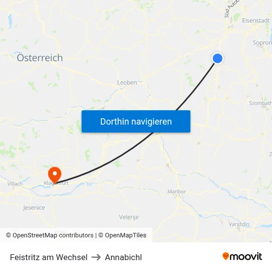 Feistritz am Wechsel to Annabichl map