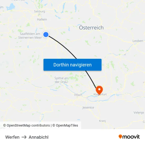 Werfen to Annabichl map