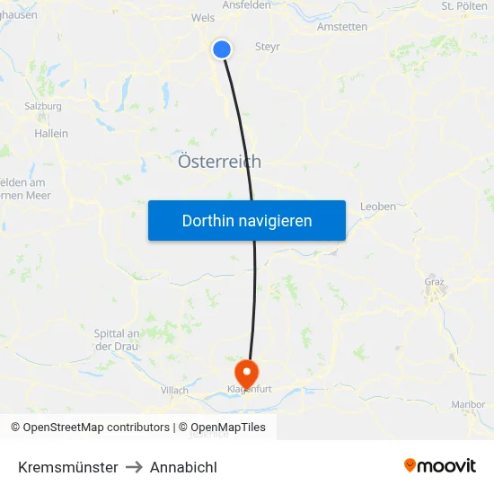 Kremsmünster to Annabichl map