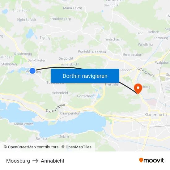 Moosburg to Annabichl map