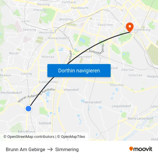 Brunn Am Gebirge to Simmering map