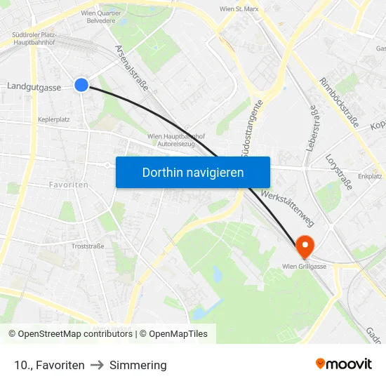 10., Favoriten to Simmering map