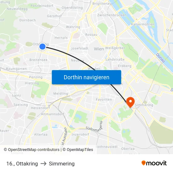 16., Ottakring to Simmering map