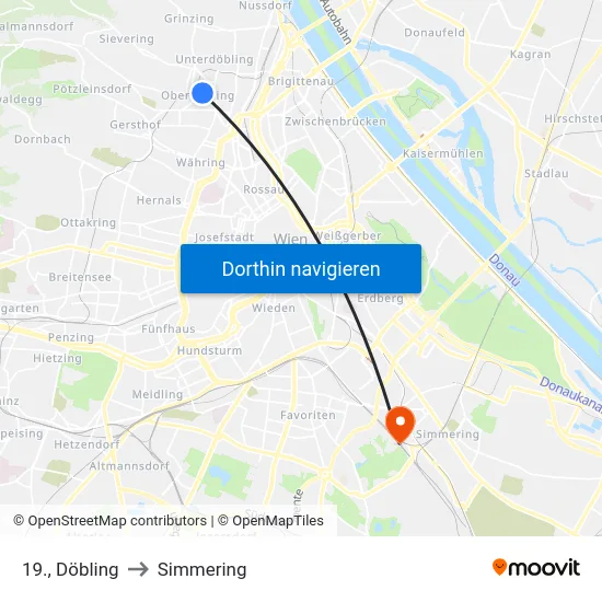 19., Döbling to Simmering map