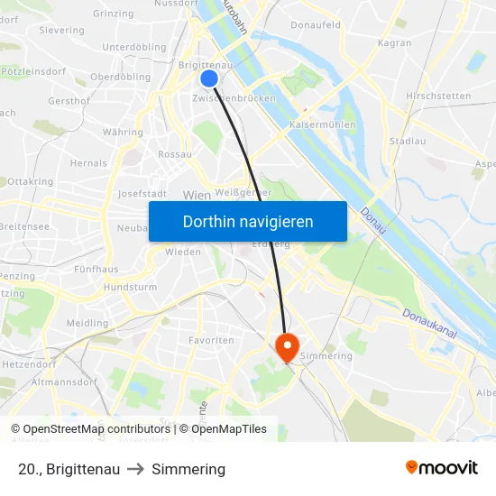 20., Brigittenau to Simmering map