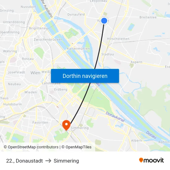 22., Donaustadt to Simmering map
