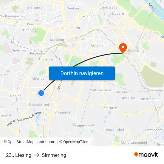 23., Liesing to Simmering map