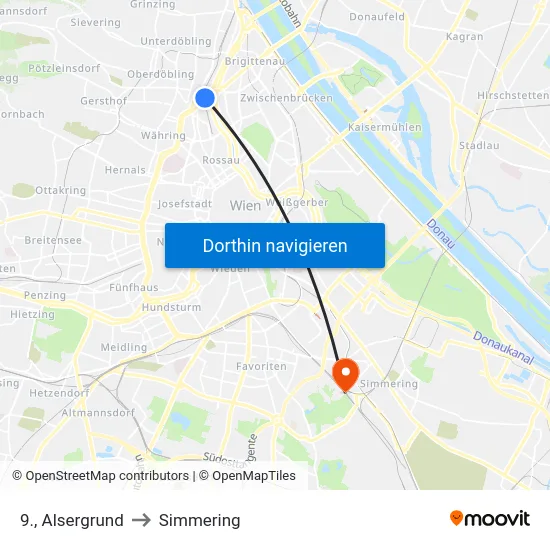 9., Alsergrund to Simmering map