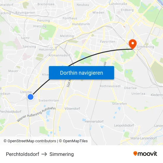 Perchtoldsdorf to Simmering map