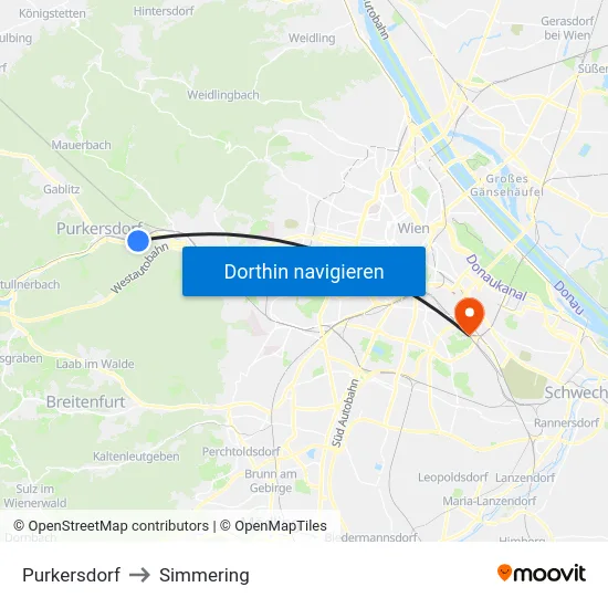 Purkersdorf to Simmering map